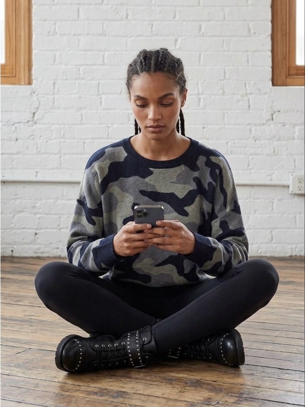 Isaac Mizrahi Camouflage Crewneck Sweater in Olive and Black